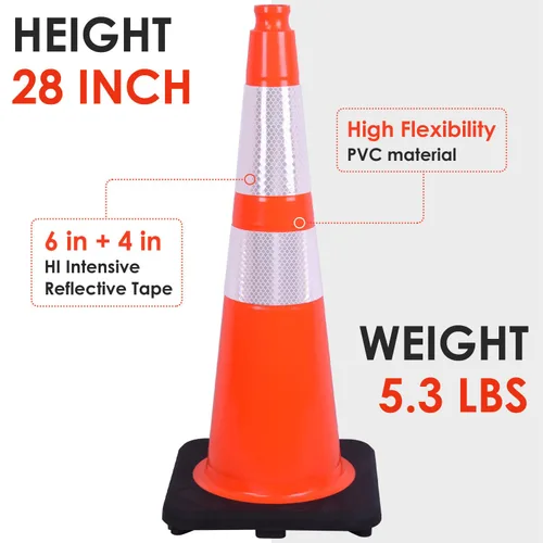 Miniatura 2 de Conos de tráfico de PVC naranja fluorescente, base negra resistente, conos de estacionamiento de garaje, estructuralmente estables, resistentes a