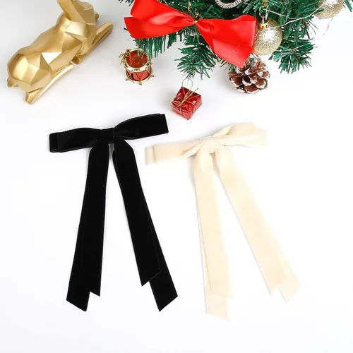 Miniatura 4 de Llazos de terciopelo para mujeres y niñas, lazos de cinta de terciopelo para vacaciones para el cabello, regalos festivos, negro, crema, blanco