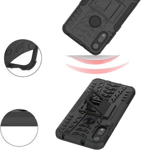Miniatura 5 de Funda de teléfono para Moto E 2020 Motorola E7 con protector de pantalla de vidrio templado y accesorios de célula híbrida dura y resistente, Negro