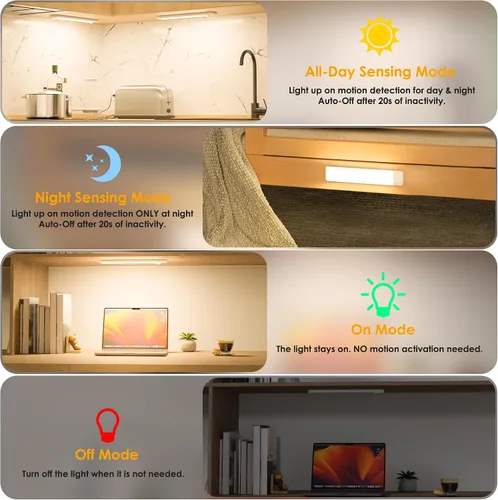 Miniatura 5 de Luces con sensor de movimiento para debajo del gabinete, luz magnética recargable debajo del armario, barra de luz nocturna inalámbrica adhesiva