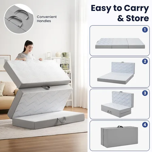Miniatura 8 de Colchón plegable tamaño matrimonial, colchón plegable de espuma viscoelástica de 3 pulgadas, sofá cama plegable con funda transpirable y lavable