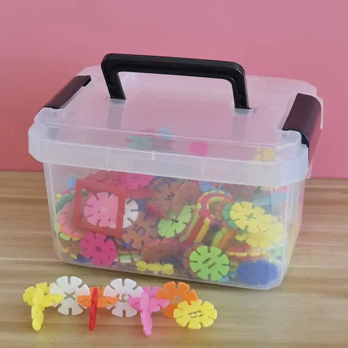 Miniatura 6 de Cajas de almacenamiento de plástico, paquete de 4 cubos pequeños transparentes con tapas