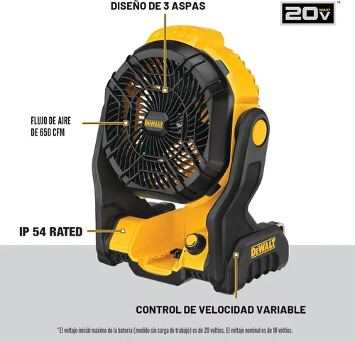 Miniatura 2 de DEWALT 20V MAX Ventilador portátil, ventilador de taller inalámbrico recargable con batería, hasta 4.5 horas de duración, velocidad variable, 650