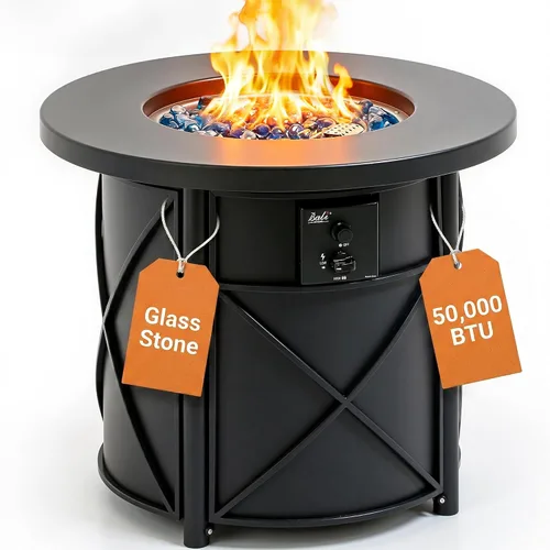 BALI OUTDOORS Hoguera de Propano de 50000 BTU para Exterior, Mesa de Hoguera de 30 Pulgadas para Exteriores, Hogueras Redondas para Patio Trasero al