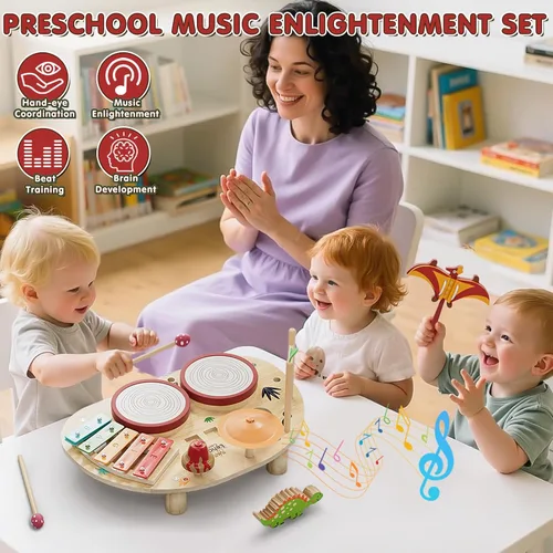 Miniatura 3 de Lehoo Castle Juego de batería para bebé, instrumentos musicales de madera, juguetes Montessori para niños pequeños de 1 a 3 años, juego de percusión