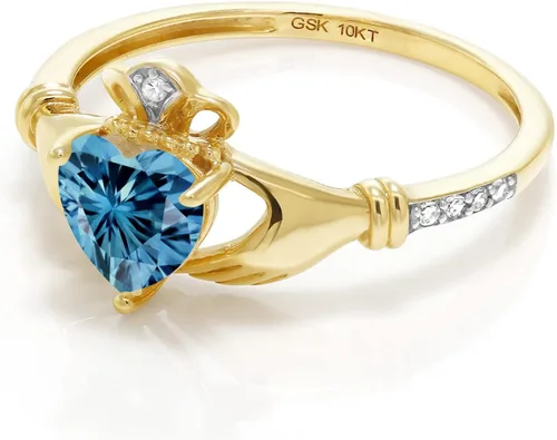 Miniatura 73 de Gem Stone King Anillo de compromiso claddagh celta irlandés de oro amarillo de 10 quilates con piedra preciosa en forma de corazón de 0.236 in