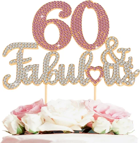 Miniatura 28 de 25 y fabulosa decoración de pastel de diamantes de imitación dorados y rosados – Feliz cumpleaños 25 años saluda a 25 años de edad, decoración