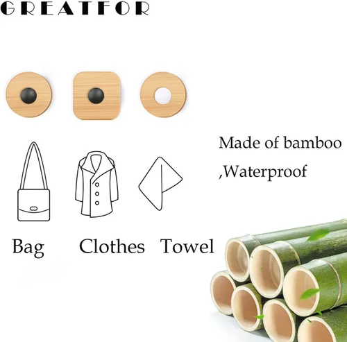 Miniatura 5 de Ganchos de madera para colgar en la pared, para colgar en la puerta, para ropa, autoadhesivos, para cortina de ducha de madera, gancho decorativo