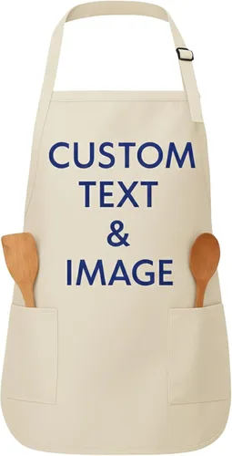 Delantal personalizado con nombre o logotipo personalizado, cuello ajustable, 2 bolsillos, mezcla de algodón de fácil cuidado