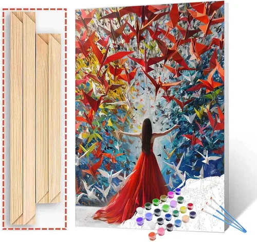 Miniatura 56 de TUMOVO Pintura por números para niñas con flores para adultos, principiantes, mujeres rodeadas de abejas, pintura acrílica por números, pintura