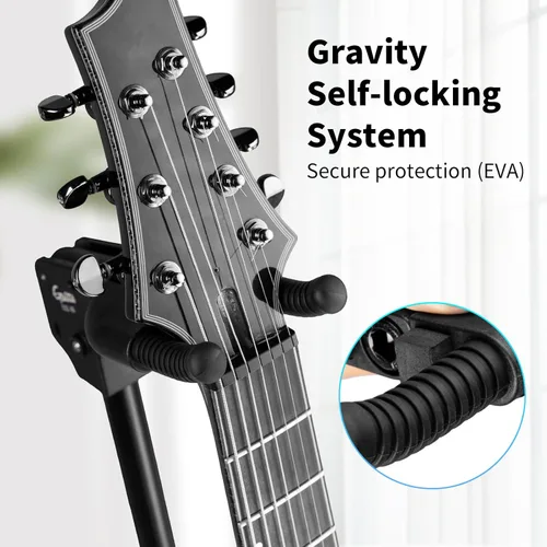 Miniatura 2 de GUITTO Soporte para guitarra - Bloqueo automático resistente, ajustable y plegable para acústica/eléctrica/bajo (capacidad de 15 kg), base
