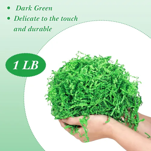 Miniatura 2 de Outus Relleno de papel arrugado verde de 1 libra para bolsa, caja de regalo, cesta, verde hierba, corte arrugado, relleno de papel triturado