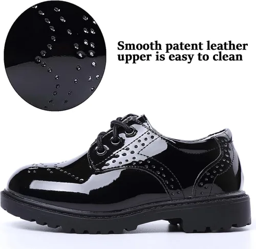 Miniatura 3 de DADAWEN Zapatos de uniforme escolar con cordones para niños y niñas, cómodos zapatos de vestir Oxford (bebéniño pequeñoniño grande)