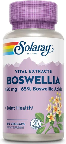 Solaray Suplemento Boswellia - Cápsulas de extracto de Boswellia Serrata, suplemento estandarizado extra fuerte para apoyo a la salud del cartílago,