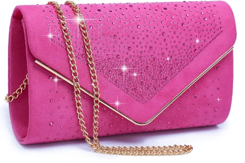 Dasein Bolso de noche con diamantes de imitación para mujer, clutch de ante sintético, bolsos brillantes para fiestas formales, cóctel, boda, cartera
