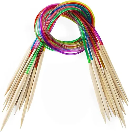 Miniatura 8 de Juego de 18 agujas de tejer circulares de bambú, 18 tamaños, agujas de tejer de bambú de doble punta con tubo de plástico de color para hilo