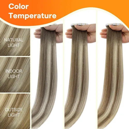 Miniatura 8 de Full Shine Extensiones de cabello humano con cinta adhesiva, color marrón oscuro 2 que se desvanece a marrón ceniza 8, mezclado con 2 marrón, 24