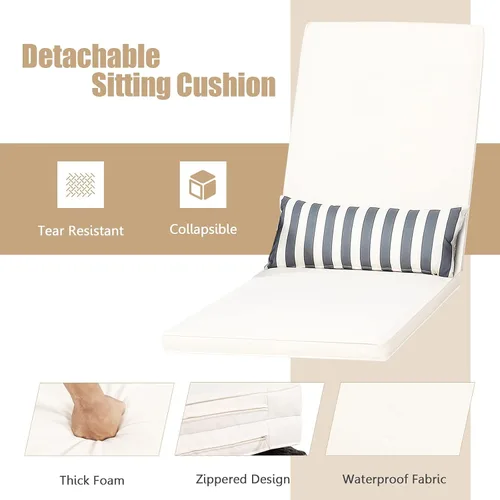 Miniatura 6 de HAPPYGRILL Sillón reclinable de ratán de polietileno para exteriores, tumbona para patio con almohada de cintura extra, silla reclinable con 6 Marrón
