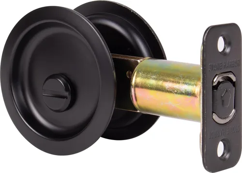 Cerradura de puerta de bolsillo redondo, pestillo de privacidad (cama/baño), 2-3/4" fondo, RCL, negro mate por Stone Harbor Hardware Mate negro