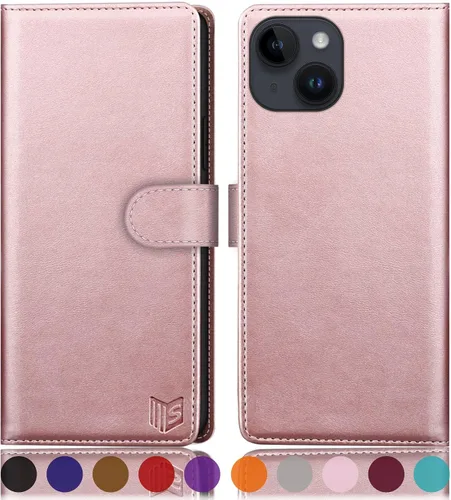 Miniatura 13 de SUANPOT Funda protectora tipo cartera con función atril para iPhone 15 Plus de 6.7 pulgadas, con soporte para tarjetas de crédito RFID, funda