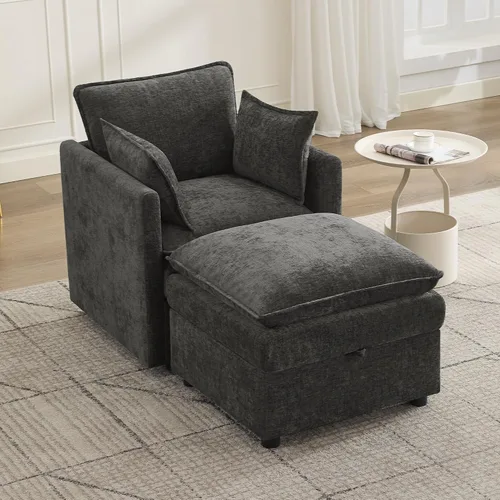 Miniatura 62 de Otomana cuadrada grande de 27 pulgadas con almacenamiento, reposapiés tapizado moderno con patas antideslizantes para sofá, mesa de café, sala