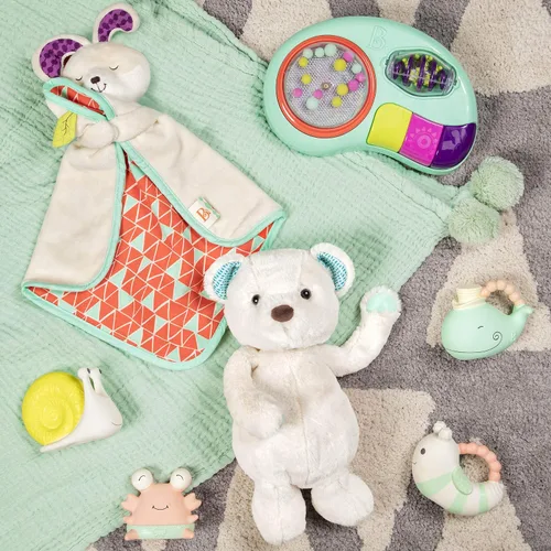 Miniatura 2 de B. toys – Manta de seguridad Baby Bunny con tela de felpa suave – Manta sensorial de confort con área crujiente para recién nacidos y bebés