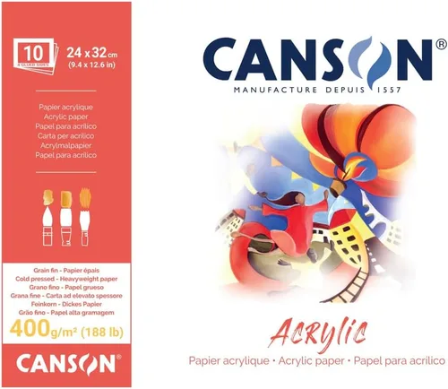 Canson Bloque de papel acrílico de 14.11 oz/m² que incluye 10 hojas, tamaño: 9.4x12.6 in, textura de grano fino