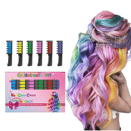 Peine de tiza para el cabello, tinte de color temporal, manualidades para niñas de 4, 5, 6, 7, 8, 9, 10 años, tiza para el cabello lavable para