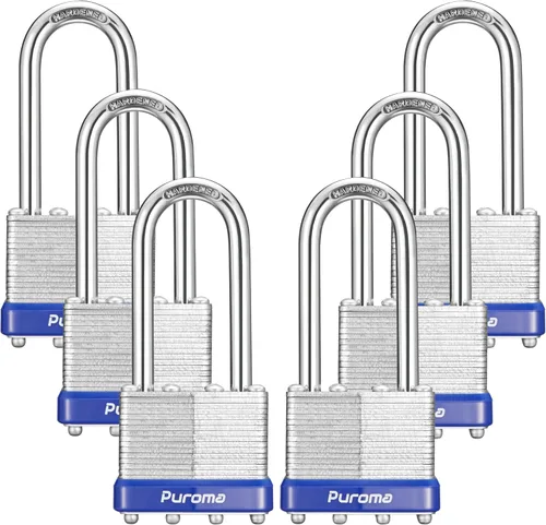 Miniatura 10 de Puroma Lock 1 Pack Candados, Candados de 1-1/2” de grillete largo, candados resistentes con 2 llaves, candados de acero endurecido de 40 mm