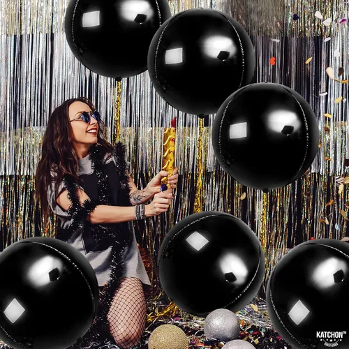 Miniatura 6 de KatchOn, Globos de aluminio negros de 22 pulgadas, paquete de 6 Globos grandes de Mylar 4D para decoraciones de cumpleaños negras, decoraciones