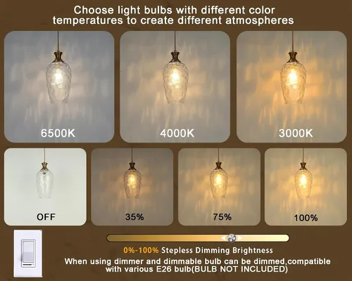 Miniatura 4 de Paquete de 2 luces colgantes de vidrio para isla de cocina, luz colgante dorada vintage, luz colgante de vidrio soplado a mano martillado Oro