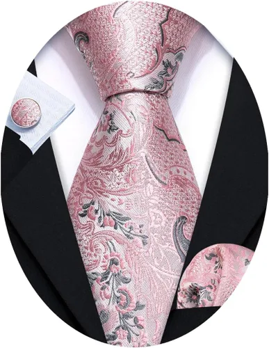 Miniatura 7 de Barry.Wang - Juego de corbata de seda para hombre, diseño de cachemira, pañuelo y gemelos de bolsillo