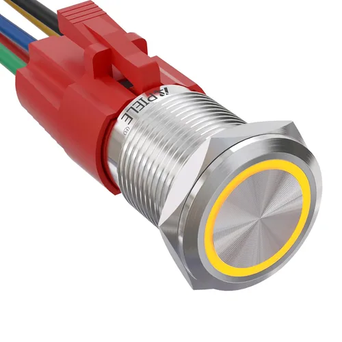 Miniatura 14 de APIELE - Interruptor de botón de encendido de pestillo de 16mm, 12 V CC, carcasa negra con cabeza de ojo de ángel LED para orificio de montaje