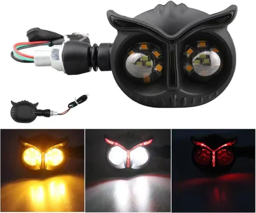 Miniatura 2 de 2 piezas de luces de señal de giro LED para motocicleta en forma de búho, modificado genial 12V impermeable