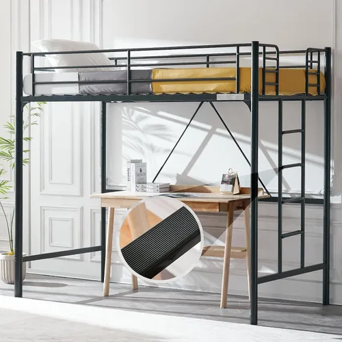 VINGLI Cama Loft de 71 Pulgadas de Alto Tamaño Twin con Escalera de Peldaños Planos para Niños Adolescentes Adultos Cama Litera Individual de Metal