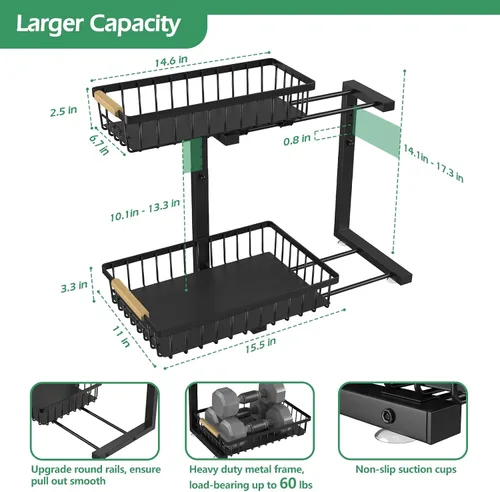 Miniatura 5 de ADRIMER Organizador para debajo del fregadero, 2 paquetes, organizador extraíble para fregadero de cocina, 2 niveles, organizador de cocina