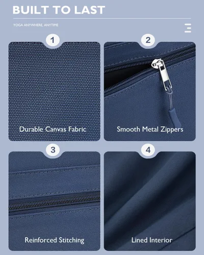Miniatura 5 de Gonex Bolsa para esterilla de yoga, bolsa de gimnasio de lona extra con cremallera de metal impermeable, se adapta a tapetes y bloques, elegante Azul