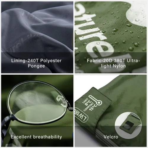 Miniatura 4 de Naturehike Saco de dormir ligero y compacto, sobre de 59 ℉/32 ℉, ultraligero para mochilero, portátil, impermeable, con saco de compresión para frío