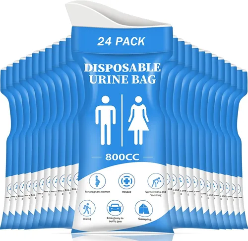 Miniatura 9 de DIBBATU Bolsa de orina desechable, 12/24 bolsas de orina para viajes para mujeres/hombres, bolsa de urinario portátil de emergencia de 27.1 fl oz