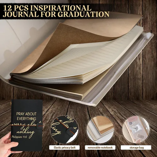 Miniatura 3 de Tinlade 12 piezas de regalo de iglesia cristiana, diario religioso inspirador de cuero, cuaderno A6, cuaderno con forro recargable, regalo