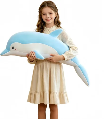 RYOLOY Almohada de peluche de delfín, almohada gigante de peluche de 39.3 pulgadas, suave felpa del océano marino, regalos para todas las edades