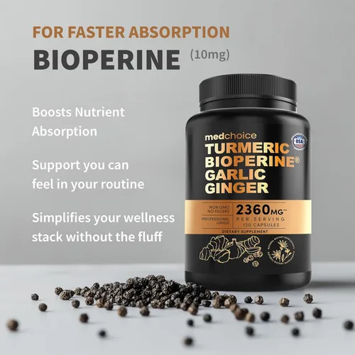 Miniatura 3 de Suplementos de cúrcuma y ajo 4 en 1 con BioPerine – Cápsulas de raíz de jengibre y cúrcuma de 2360 mg con ajo – Mezcla de hierbas de alta potencia