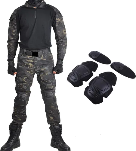 HAN·WILD Traje táctico de uniforme militar para hombre, camisas y pantalones de combate Airsoft Paintball Ropa con rodilleras