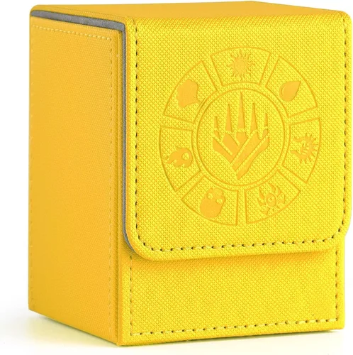 Miniatura 17 de Caja de cubierta Arkeiliy MTG con funda para 50 cartas, caja de cubierta de piel para más de 110 cartas para Magic Commander, estuches Amarillo III