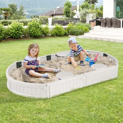 Miniatura 8 de Costzon Caja de arena para niños con cubierta, asiento integrado desmontable, forro inferior, kit de caja de arena para exteriores resistente a