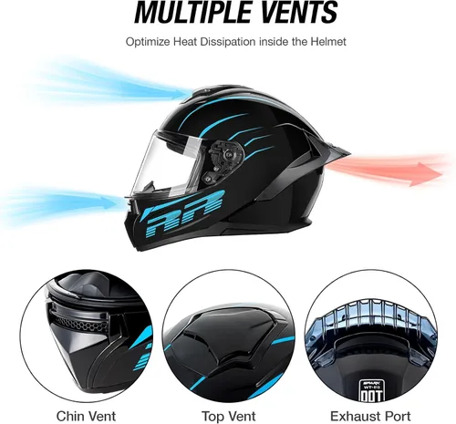 Miniatura 4 de Cascos de motocicleta de cara completa para adultos, casco de motocicleta para hombres y mujeres, aprobado por DOT con 2 viseras extraíbles