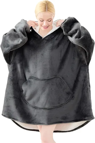Miniatura 12 de Moinlizy - Sudadera con capucha tipo manta extragrande, portátil con capucha y bolsillo, de grueso sherpa, para mujeres y hombres adultos