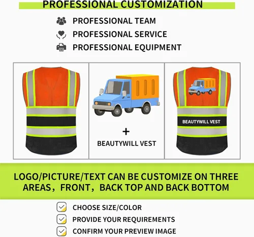 Miniatura 4 de BeautyWill Chaleco de Seguridad con Logo Personalizado Clase 2 Chaleco Reflectante de Alta Visibilidad Chaleco de Construcción Transpirable