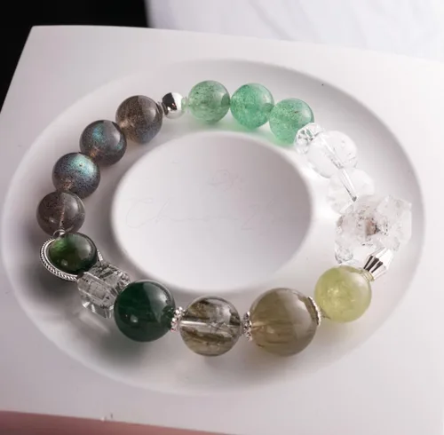 Miniatura 236 de Precious Gemstone Natural Crystal Healing Bracelet, Rutilated Quartz, Moonstone, Quartz Handmade Original Design Bracelet