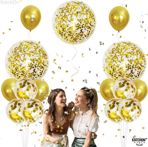 Miniatura 5 de Katchon, Globos metálicos de confeti dorado – enormes 36 pulgadas, paquete de 21 Globos dorados de látex, decoraciones de Año Nuevo 2026 Globos